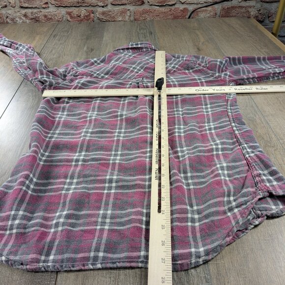 Harley Davidson Top Womens Medium Pink Plaid Snap Button Long Sleeve Bikercore - Picture 6 of 9